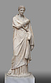 Reconstruction of a marble statue of a woman wrapping herself in a mantle (so-called Small Herculaneum Woman), Vinzenz Brinkmann, Marble stucco on plaster cast, natural pigments in egg tempera, gold foil